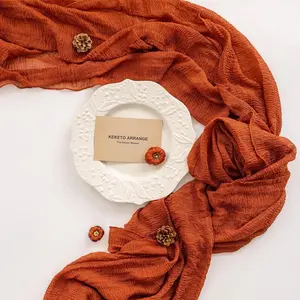 Thanksgiving Fall Table Runner Cheesecloth Runner Terracotta Gauze 120 Inch 10 FT Rustic Burnt Orange Cheese Cloth