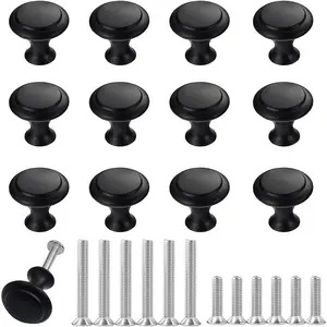 12PCS Round Black Cabinet Knobs Drawer Knobs Cabinet Pulls Cabinet Hardware With Screws For Kitchen Bedroom Furniture