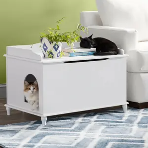 Cat Litter Box Enclosure with Cover, Hidden Design, Dog-Proof Pet Furniture, White,  Odor Contained for Large Cats