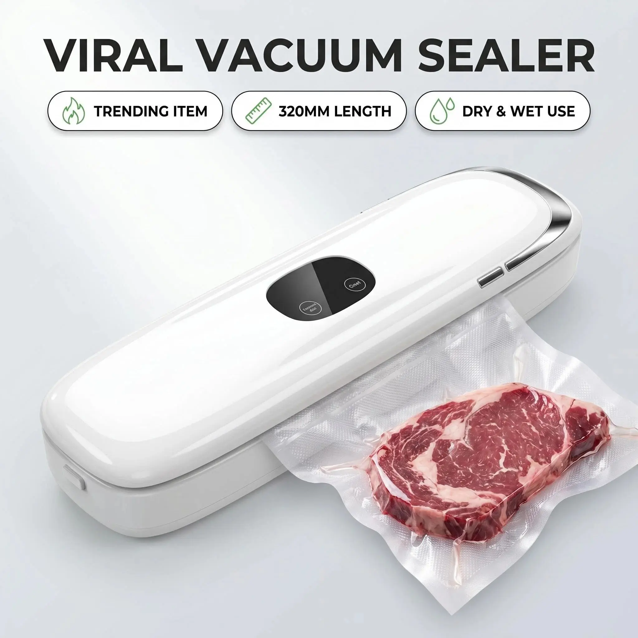 Vacuum Sealer with Easy Handle Design, 20 Bags | Powerful Suction Food Vacuum Sealer, Low-Noise