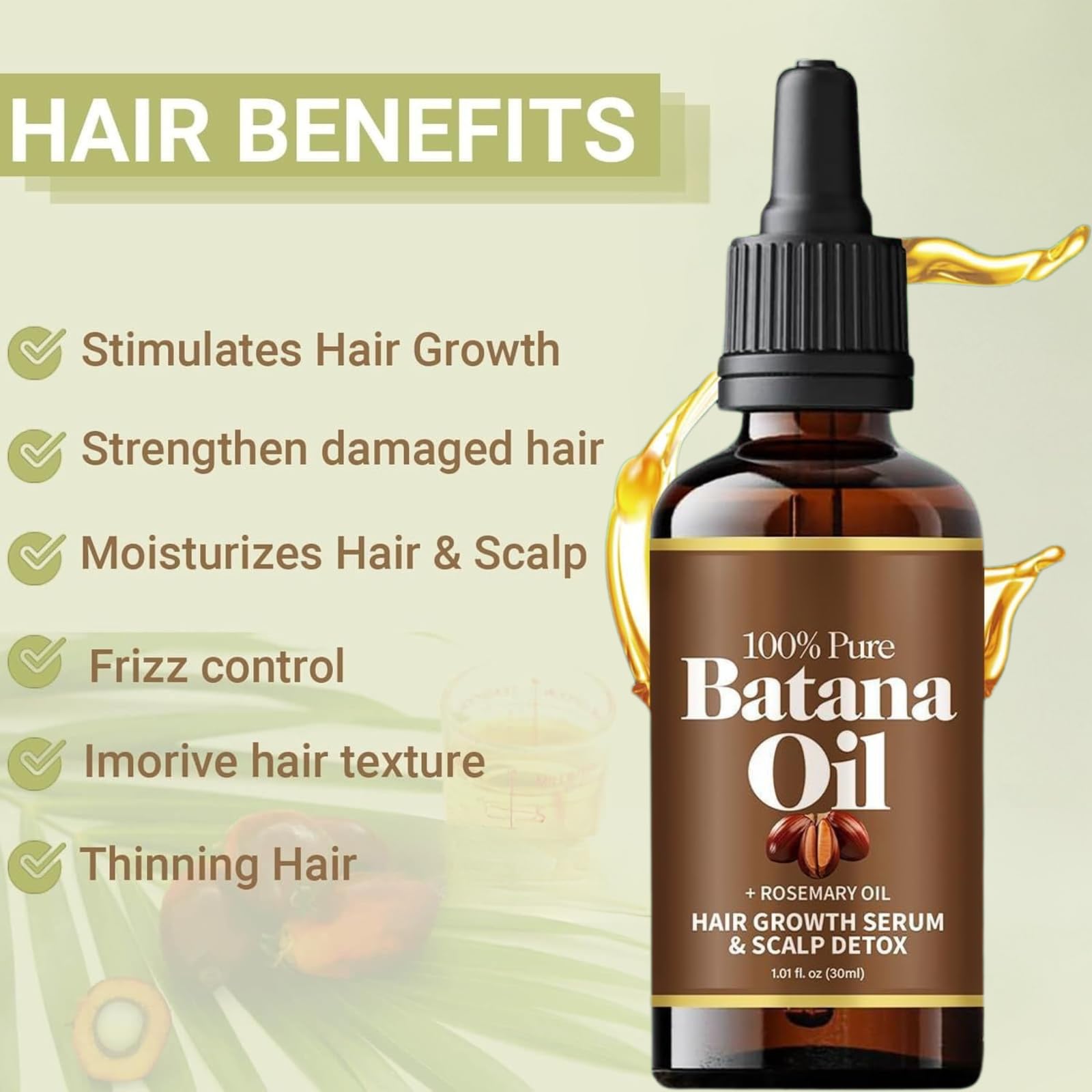 Batana Oil,Strong & Healthy Hair, Make Hair Longer Fuller Thicker, Organic Batana Oil with Rosemary,Organic Rosemary Oil Vitamin E Nourish Scalp,for All Hair Types,