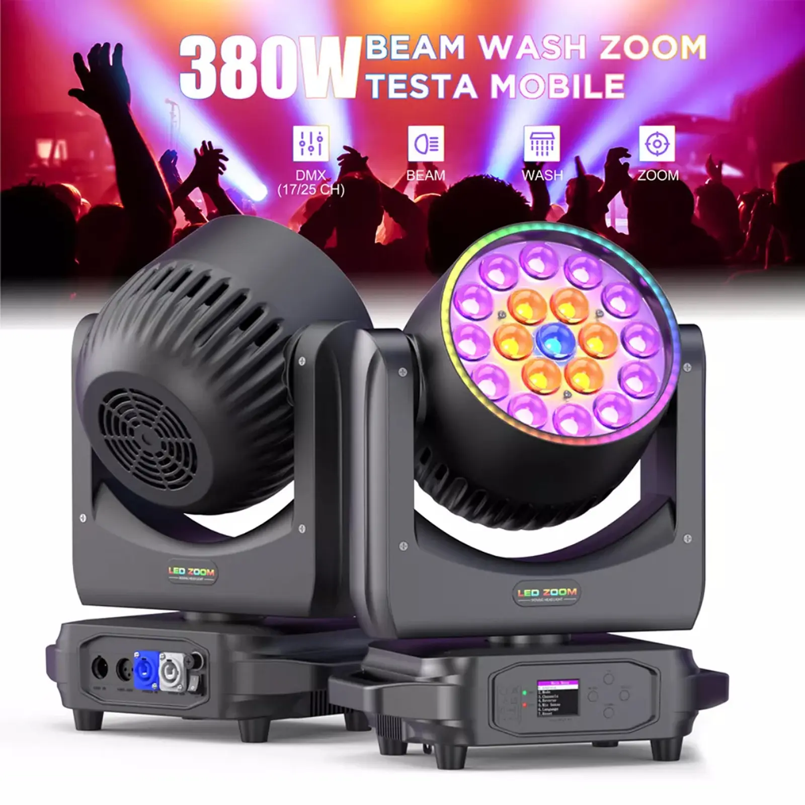 380W 19x20W LED Zoom Moving Head Stage Light RGBW DMX Beam Wash Lighting DJ Disco 380W 19x20W LED Zoom Moving Head Stage Light RGBW DMX Beam Wash Lighting DJ Disco