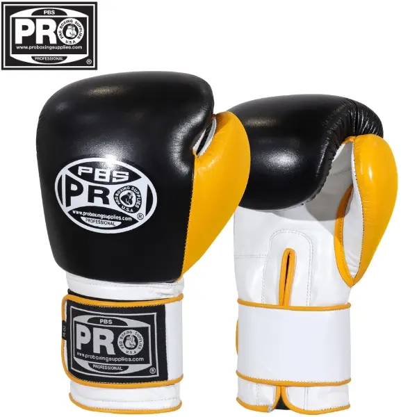 ProBoxing Leather Boxing Gloves – (Black & Yellow) – Training Boxing Gloves for Boxing, MMA, Muay Thai & Sparring – Durable Genuine Leather, Wrist Support, Impact Protection