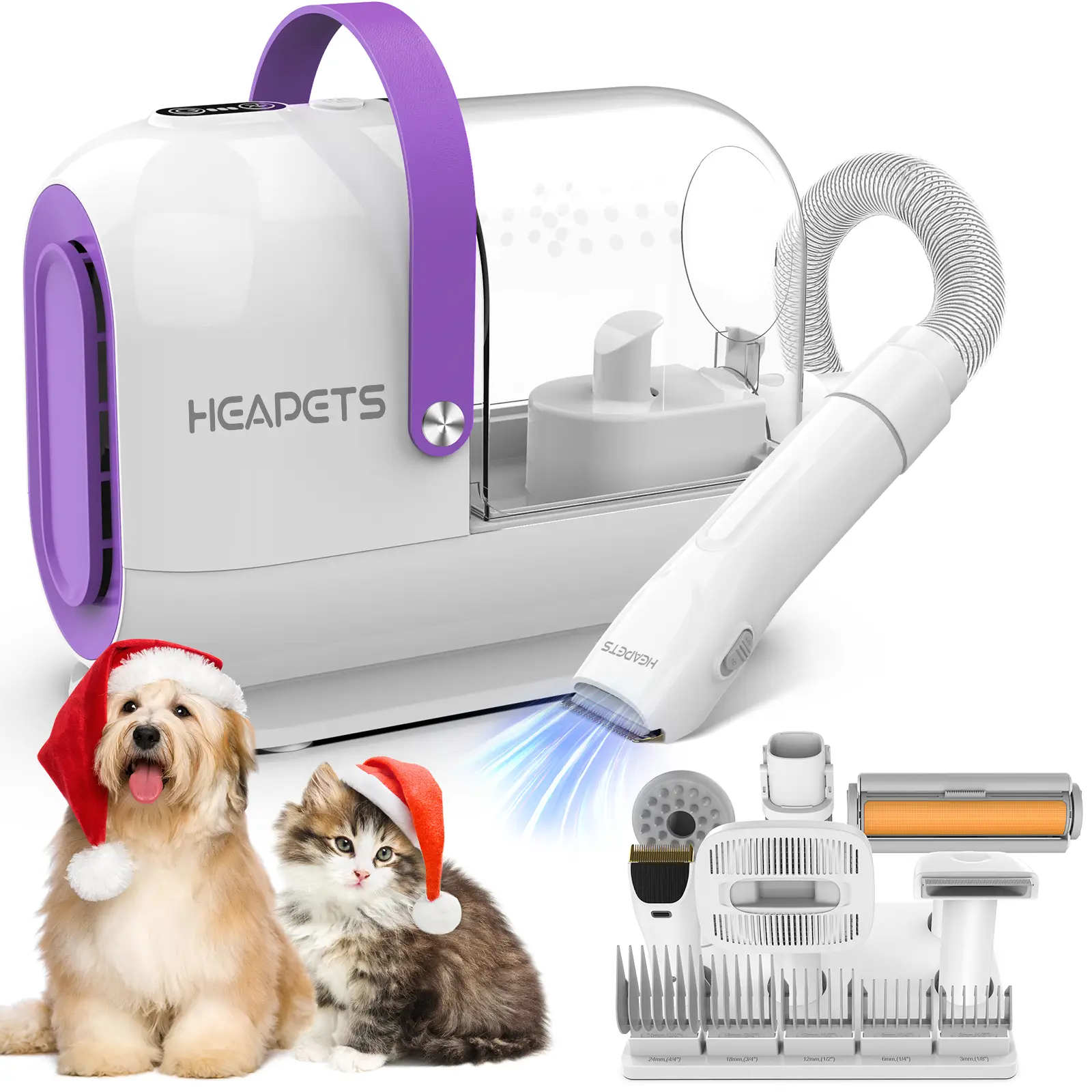 Heapets Dog Grooming Kit, 3L Dog Hair Vacuum with 99% Pet Hair Suction Power, Silent Pet Vacuum Groomer, Dog and Cat Hair Removal Brush