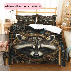 Gear-adorned Raccoon  Printed bedding set, duvet cover and pillowcases, home decor, Christmas decoration, bedroom duvet cover, Christmas gift, birthday gift (1 * duvet cover + 2 * pillowcases