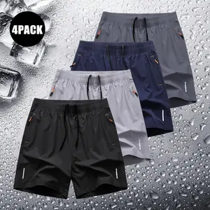Men's Solid Color Zipper Pocket Casual Comfy Breathable Athletic Shorts for Summer Jogging Workout Streetwear Sports Soft Stretch Fitted Side Seam Sweatshorts 4Pack Side Seam Sweatshorts