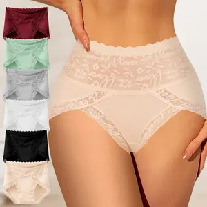 QUASTI——Women's 4/6-Pack Mid-Rise Lace Waist Briefs | 92% Nylon & 8% Elastane, Floral Letter Lace Trim Anti-Chafe Underwear, Body Positive Soft Breathable Panties