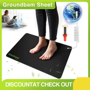 Groundbam Grounding Mat, Earthing Mat for Sleep, Non-Slip PU Leather Earthing Pad with Grounding Cord, Indoor Grounding Pad for Home Office Work, Black,16*24 in