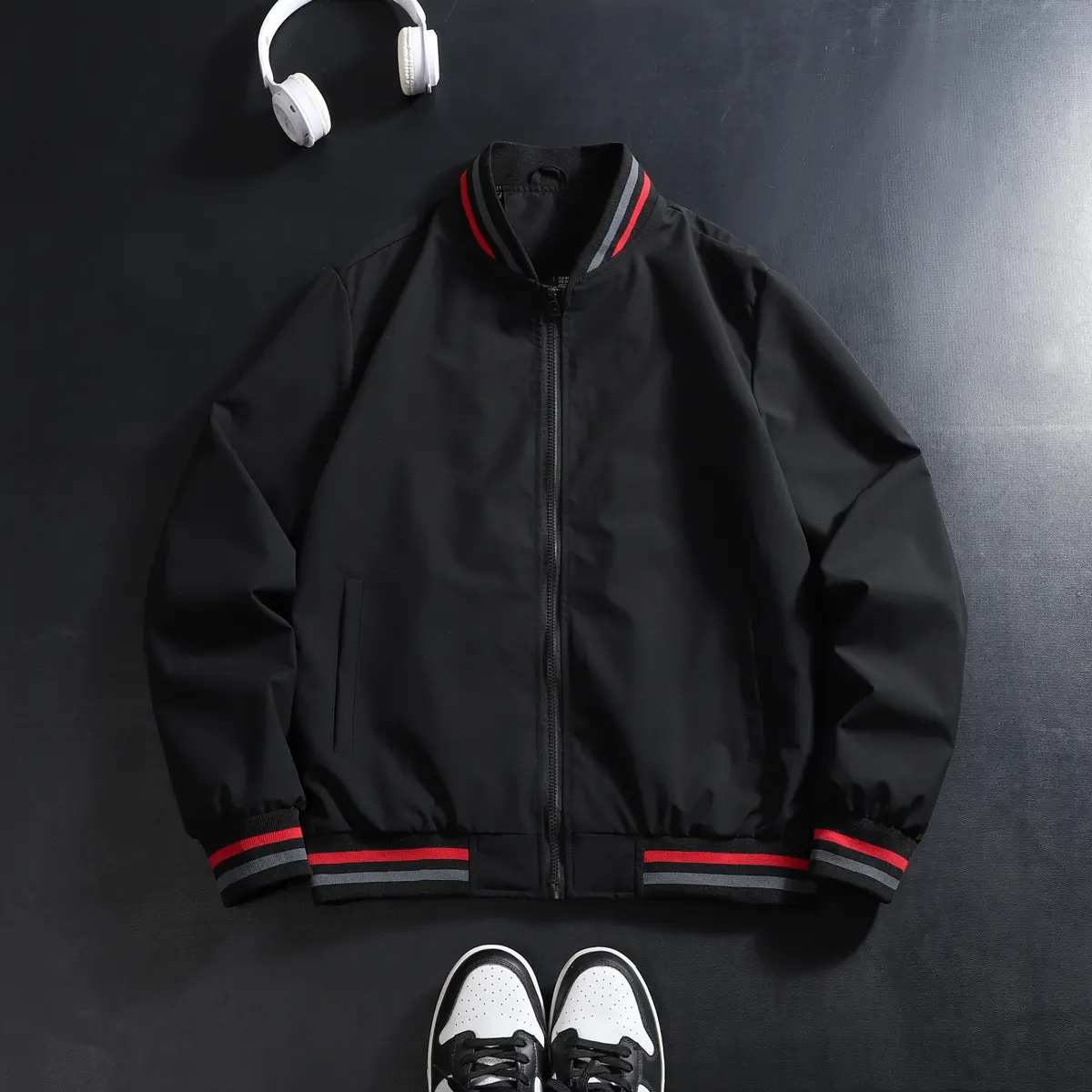 Men's Baseball Jacket Tops - Lightweight Color-Block Windproof Ribbed Fabric Coat with Smooth Full-Zipper, Casual Menswear for Multiple Seasons, Retro
