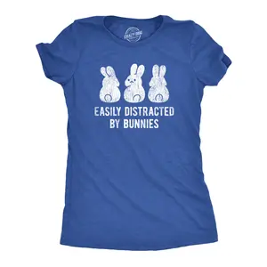 Womens Easily Distracted By Bunnies T shirt Funny Rabbit Party Gift for Basket Funny Womens T Shirts Cute Vintage Fashion Casual Ladies T-Shirt Gift Easter Tops for Women Funny Animal Top Women's Novelty Tees Royal