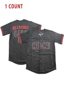 Men's Letter & Number 44 Embroidery Baseball Jersey, Stylish Jersey, Loose Casual Quick Drying Baseball Top, Breathable Sports Top for Outdoor Activities