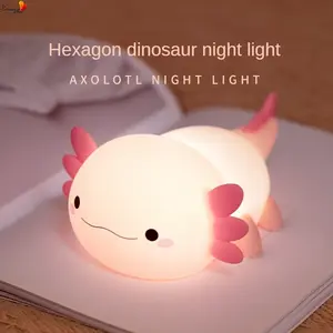 Silicone Hexagon Dinosaur Studio Lamp Base with Rechargeable Timer, Creative Bedside Light Gift, Unique Desk Decoration Accessory, Nightlight For Bedroom