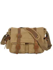 Vintage Military Leather Canvas Laptop Bag Messenger Bags Medium