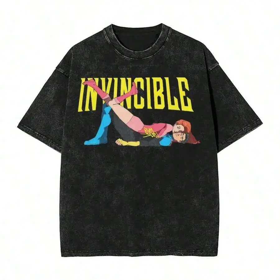 Invincible Mark Grayson Atom Eve Graphic T Shirt Vintage Washed Heavyweight Cotton Oversized Tee Superhero Comic Anime Merch Acid Wash Men Women Unisex Retro Streetwear Cute Couple Trending Summer Outfits Gifts TikTok Made Me Buy It Clothing