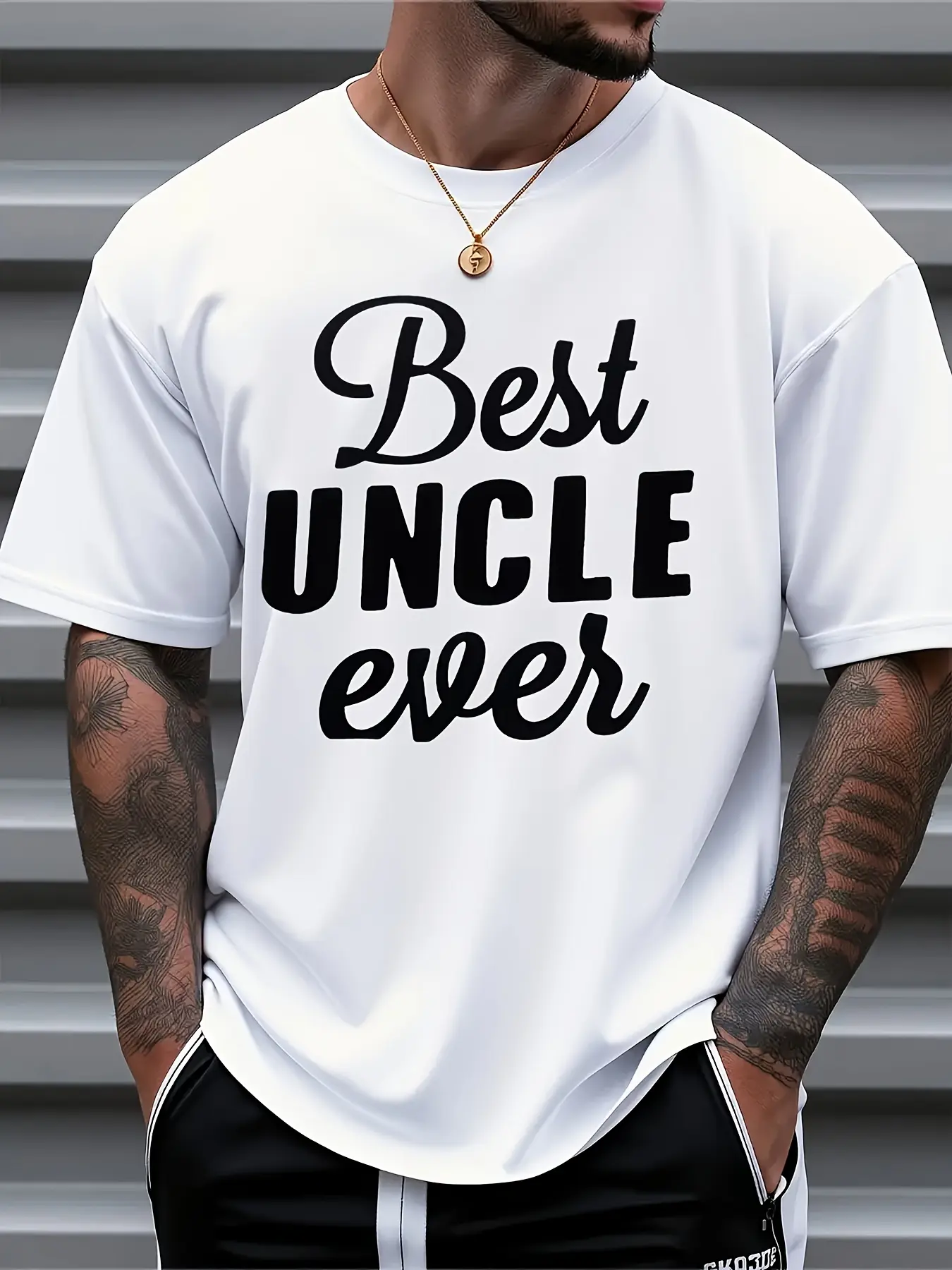 Best Uncle Ever Men'S Casual Heat Transfer T-Shirt - Short Sleeve, Regular Fit, Summer White Print Text Tee, Perfect Gift for Uncle, Casual And Outdoor Wear