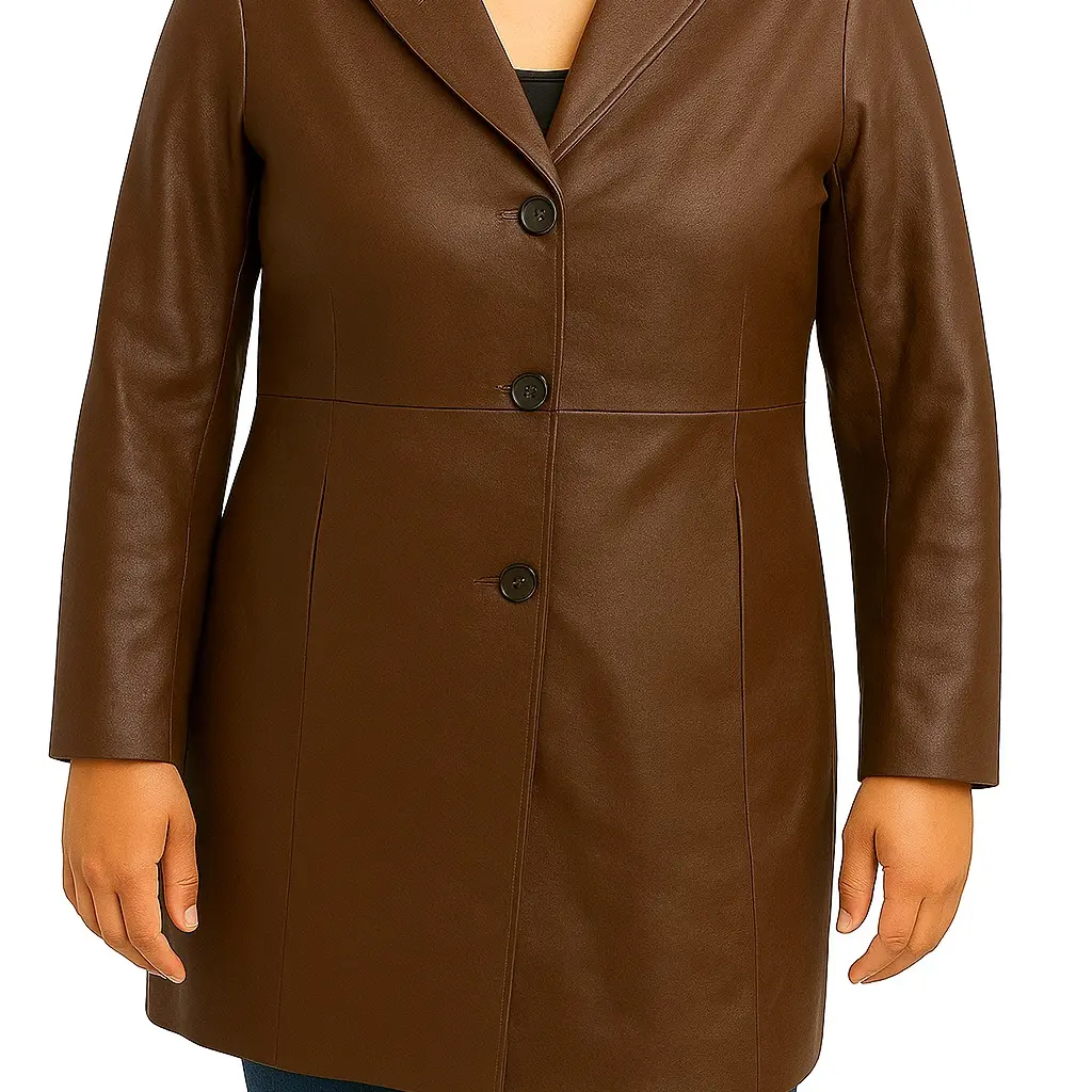 Dona Michi Women's Genuine Soft Leather Buttons Closure Jacket Brown Fashionable Outerwear Casual Coats Lightweight  Top Grain Leather