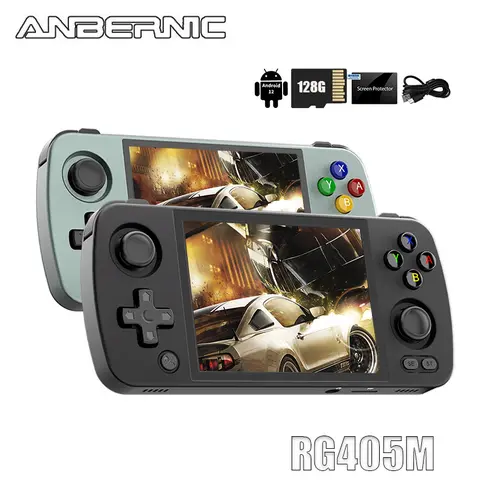 ANBERNIC RG405M Aluminum Alloy Wireless Portable Gaming Console - 128G Card, Android 12, Unisoc Tiger T618, 4in IPS Screen, Hall Effect Joystick, USB Support, OTA Update Protection, WiFi, Bluetooth, Streaming, Compact