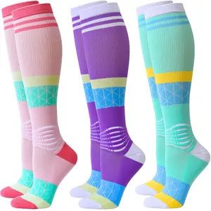 IRAMY Compression Ankle Support Socks Women Gradient Compression Coolmax Wicking Moisture Knee High Socks 3 Packs