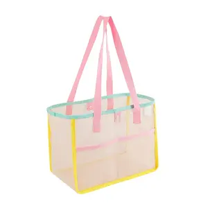 Mesh Beach Bag,Large Beach Tote,Foldable Lightwiht Mesh Shoulder Bag Handbag,for Family Travel/Vacation Essentials,Stylish Tote Bag