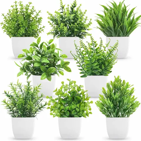 Der Rose 8-Pack Lifelike Fake Plastic Potted Plants Set - Artificial Ferns, Fake Indoor Plants for House Decor, Garage - Summerwins Mid Year Sale