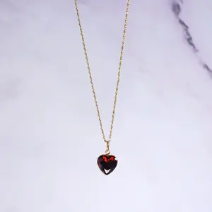 Solid 18K Gold Lori Heart Garnet Necklace – Dainty Genuine Gemstone Pendant January Birthstone