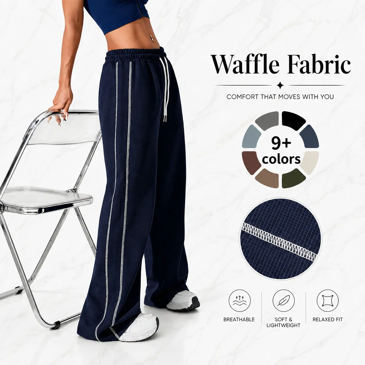 Women's Athletic Long Pants - Single Pack, Solid Color with Stripes, Straight Leg, Loose Casual Fit, Multi-Color Options, Machine Washable, Suitable for Morning Runs, Outings, All Seasons