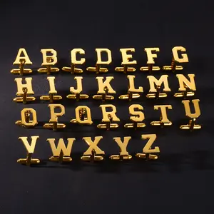 New 26 English Letters Glossy Men's Stainless Steel Sleeve Studs, Personalized French Shirt Cufflinks