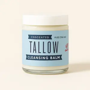 Unscented Tallow Cleansing Balm | Natural Makeup Remover & Deep Moisturizing Cleanser | Grass-Fed Beef Tallow with Castor Oil