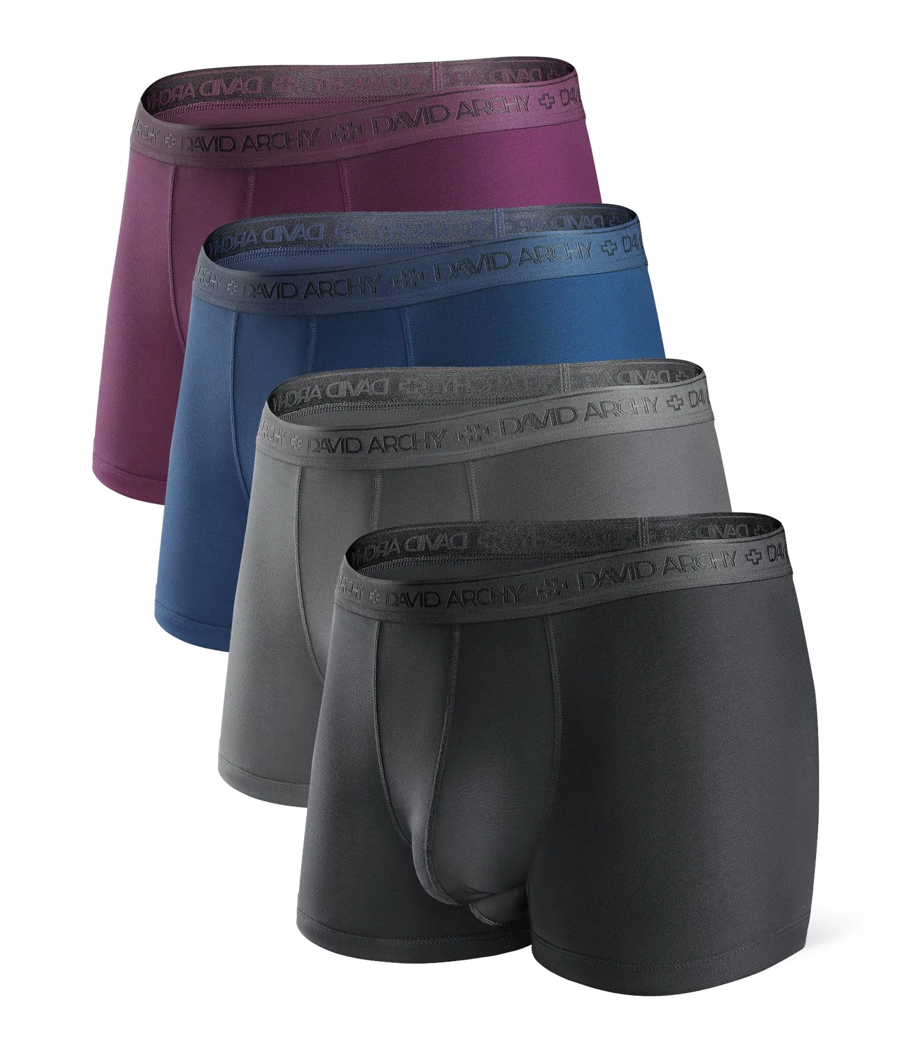 DAVID ARCHY Men's Ultra-Soft Micro Modal Dual Pouch Trunks - Spandex Fabric, Plain, Smooth, Breathable Soft Elastic, Patent Bulge-Enhancing Pouch, 3 or 4 Pack, Ideal for Daily Menswear Underwear Gifts Soft Stretch Briefs Soft Comfy Brief