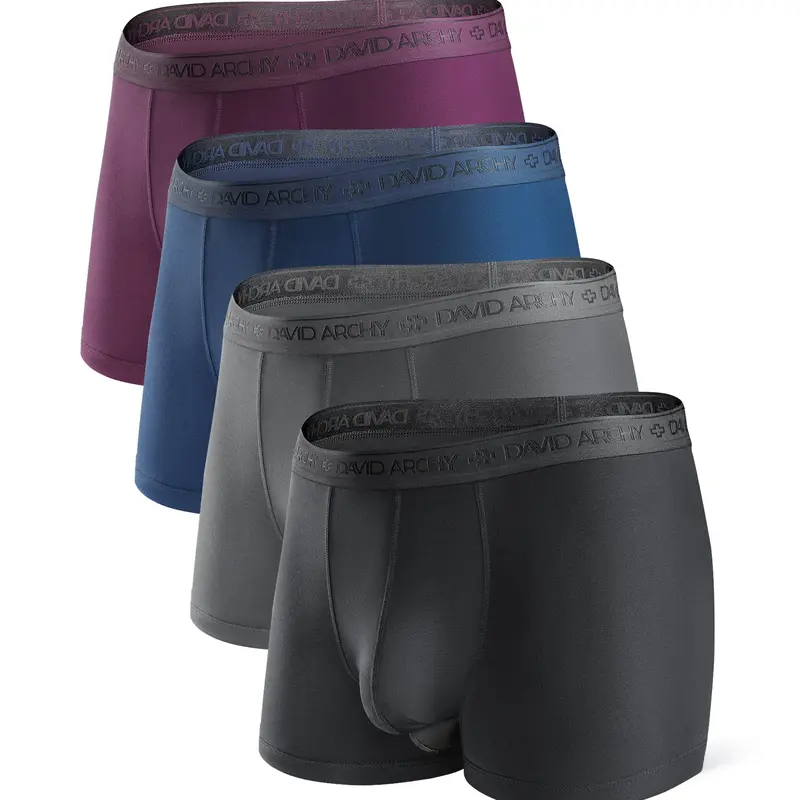 DAVID ARCHY Men's Ultra Soft Micro Modal Dual Pouch Trunks Spandex Fabric, Plain, Smooth, Breathable Soft Elastic, Patent Bulge Enhancing Pouch, 3 or 4 Pack, Ideal for Daily Menswear Underwear Gifts Soft Stretch Briefs Soft Comfy Brief