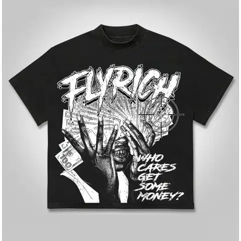 Men's Fitted Black Y2K Graphic Streetwear Tshirt - Fashion Short-Sleeve Crew Neck, Bold "Who Cares About Money?" Digital Print, Machine Washable Summer Casual Sports Top