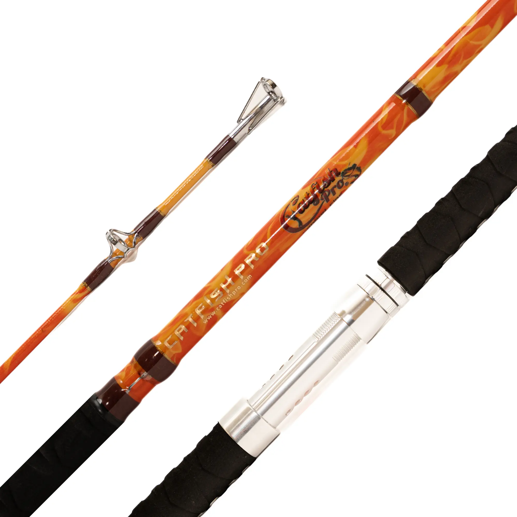 Catfish Pro Orange Dragon Fire 7'6" (90 in) Glow-In-The-Dark Casting Carbon Fishing Rod - Heavy-Duty S-Glass, Non-Slip EVA Grip, Aluminum & Stainless Steel Components for Big Freshwater Fish, 8+1 Steel Guides