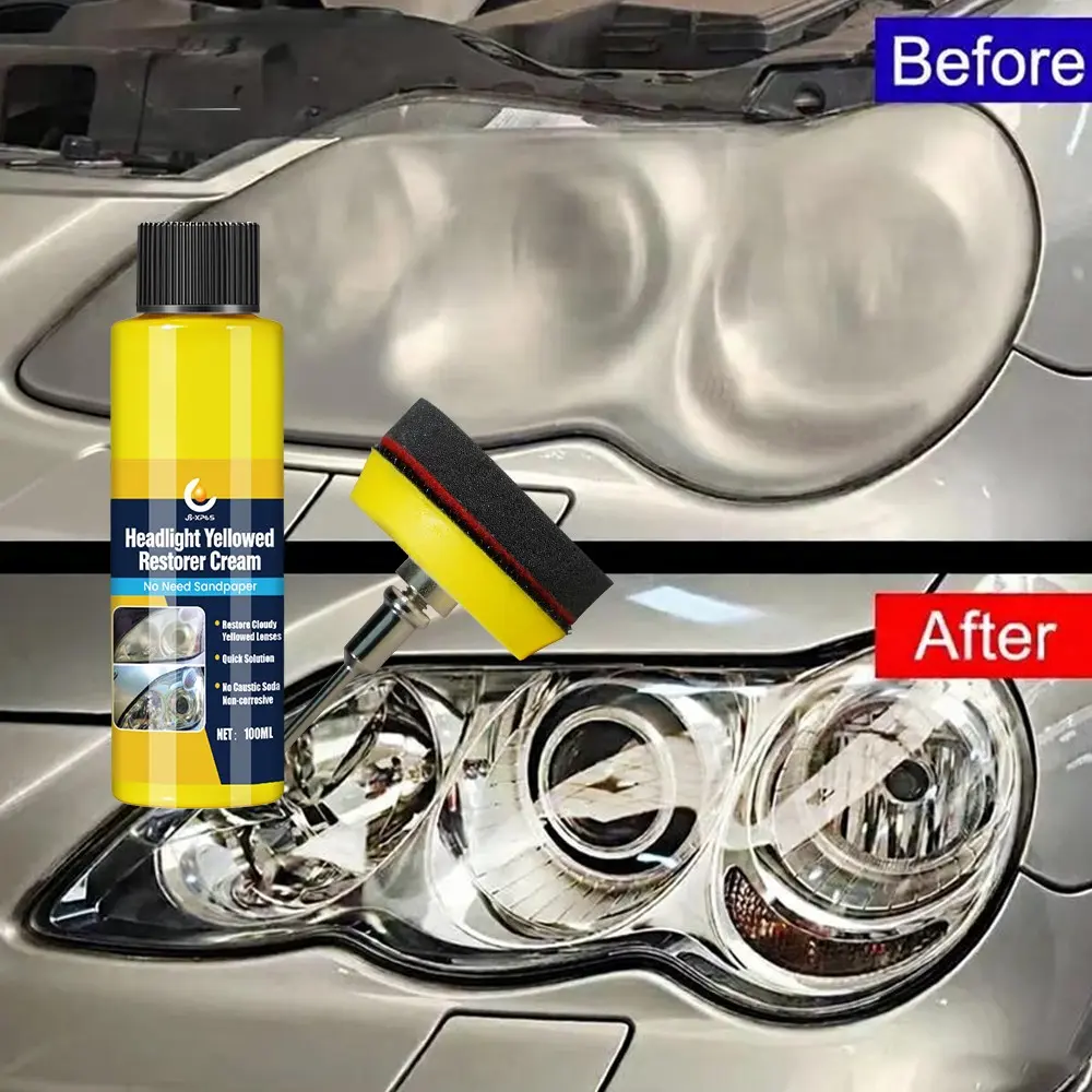 Headlight Restoration Quick Repair Kit, Headlight Yellowed Restorer Cream, Headlight Polishing Agent, Fast Solution for Yellowed & Hazy Headlights, Includes Polishing Pad & Buffing Sponge