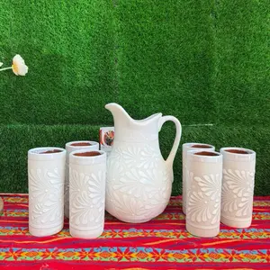 Relieve Pitcher Color Blanco Set Glass.