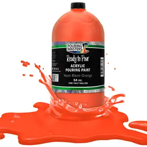 Pouring Masters Neon Bikini Orange Ready to Pour Acrylic Pouring Paint - Premium 64-Ounce Pre-Mixed Fluid Acrylic Paint - Fluid Art Supplies for Canvas, Wood, Paper, Tile & Rocks