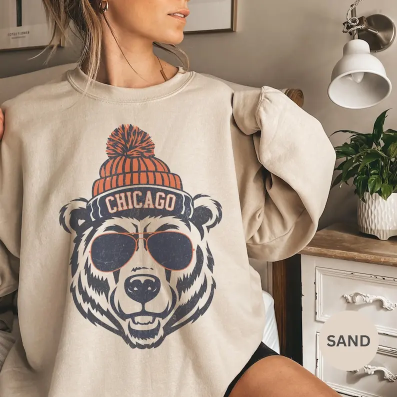 Vintage Chicago Football Sweatshirt, Trendy Chicago Football Fan Gifts, Chicago Football Game Day, Chicago Crewneck Sweatshirt