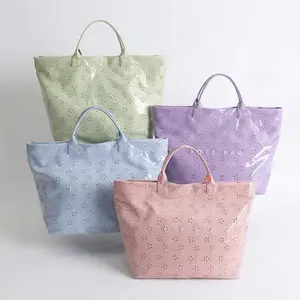 Aesthetic High-Value Tote Bag for Women, Flower Glossy Handbag, Summer Dopamine Shoulder Bag, Spacious Waterproof Commuter Purse