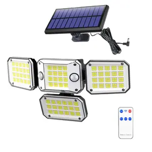 Solar Powered Outdoor Lights, 4-head IP65 Waterproof LED Wall Light with Remote Control, Outdoor Lighting for Garden, Yard, Patio, Deck, Fence