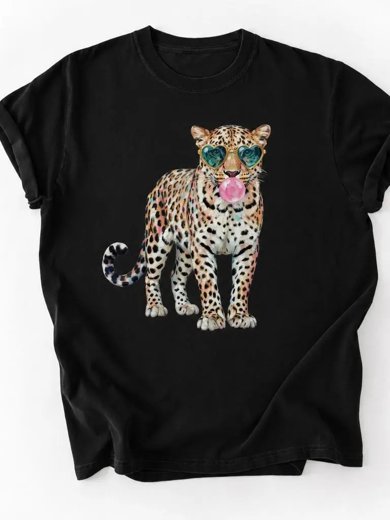 Leopard Comfort Colors Shirt Leopard Bubblegum Sunglasses T-Shirt Cute Animal Print Tee