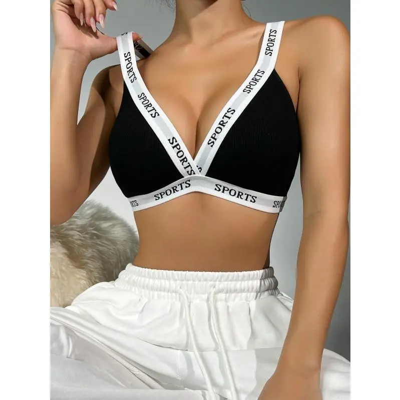 EasyFave Letter Tape Panel Bralette Sports