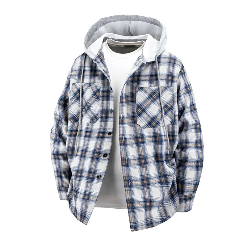 Spring and Autumn Thin Hooded Outdoor Clothing  New Casual Loose Fashion Checkered Hooded Shirt, Men's and Women's Shirts, Men's Hooded Top Hooded Sports and Leisure