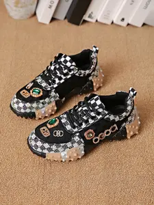 Women's Fashion Rhinestone Design Casual Shoes, Lace-Up Comfortable Versatile Durable, Perfect for Various Events, Ideal Birthday Gift