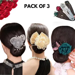 Women's Fashion Cute Hair Accessories Set for Gift, 2025 New Stylish Seamless High Stretch 3pcs Deft Bun Hair Twister Ponytail , Variety Floral Disks Scrunchies for Ponytail & Hair Bun Hairstyles,