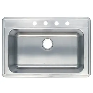 212 MAIN Gourmetier Studio GKTS332290 20-Gauge Stainless Steel Sink - Self-Rimming Single Bowl, Brushed Nickel, Pre-Drilled Holes, Easy Cleaning, Scratch Resistant