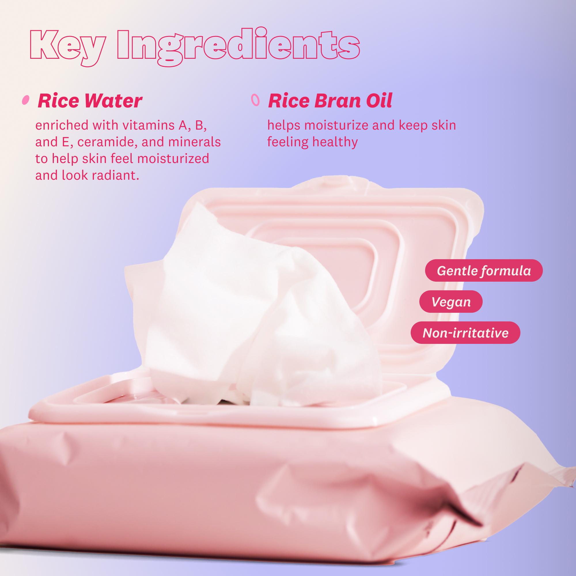 [THE FACE SHOP] Rice Water Bright Cleansing Facial Wipes 2-Pack | Gentle Vegan Makeup Remover with Rice Bran, Vitamins & Ceramide | Removes Pore-Clogging Impurities, Refreshing Daily Cleansing Milk Formula | Korean Skincare