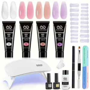 Poly Gel NailKit with Light Starter Kit,  Builder Gel Extension Kit for Beginners - Everything Nail Art DIY, Nail Extension Kit|Vibrant Nails|Easy Application, Nail Art Accessories Clear Flawless Gentle Uv Cutics Manicure Comfort Salon