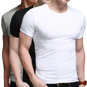 ( 3 Pcs )  100% Cotton Summer New Men's Fashion Boutique Solid Color Short-sleeved T-shirt White Black Gray