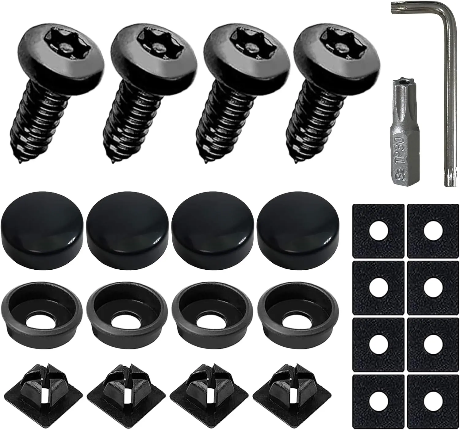 4Sets Black Anti- License Plate Screws Kits, Rustproof Stainless Steel  Tag Mounting Hardware, M6 (1/4") Tamper Proof Screws for Securing Front and  Frame (Black1)