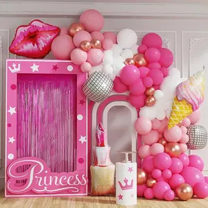Pink Balloon Garland Arch Kit Hot Pink Magenta Rose Gold Chrome Balloon with Heart Lip Silver Disco Ball Balloon for Girls Birthday Princess Party Background Bridal Shower Baby Shower Decorations