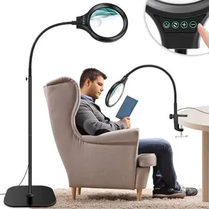 10X 30X Large Floor Magnifying Glass with Light and Stand, 36 LED Flexible Gooseneck Floor Magnifying Lamp, Clip on Lighted Magnifiers for Reading Sewing Crafts Painting DIY Close Work